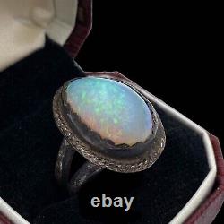 Antique Vintage Native Navajo 925 Argent Australian Fire Opal Ring Sz 6,5 7,1g