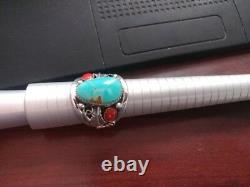 Argent Sterling Azsleeping Beauty Turquoise Coral Anneau Homme Navajo Grande Taille