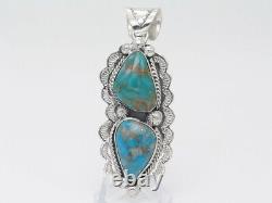 Argent Sterling & Double Turquoise Stone Native American Navajo Pendentif Fait Main
