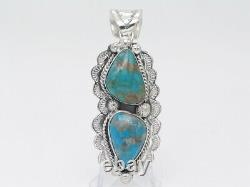 Argent Sterling & Double Turquoise Stone Native American Navajo Pendentif Fait Main