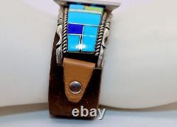 Argent Sterling Native American Turquoise Revival Inlay Leather Apple Watch Band