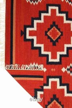 Art ancien amérindien boho tapis en laine Ganado Navajo tapis Two Grey Hill