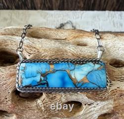 Artisan Navajo Américain Tia Long Kingman Collier Bar Dahlia Bleu Glacé