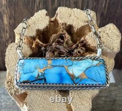 Artisan Navajo Américain Tia Long Kingman Collier Bar Dahlia Bleu Glacé