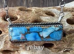 Artisan Navajo Américain Tia Long Kingman Collier Bar Dahlia Bleu Glacé