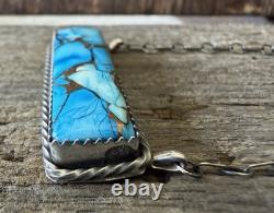 Artisan Navajo Américain Tia Long Kingman Collier Bar Dahlia Bleu Glacé