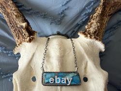 Artisan Navajo Américain Tia Long Kingman Collier Bar Dahlia Bleu Glacé