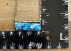 Artisan Navajo Américain Tia Long Kingman Collier Bar Dahlia Bleu Glacé