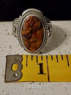Authentic Navajo Handmade Anneau Sterling Silver Agate Signé William Denetdale
