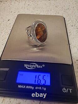 Authentic Navajo Handmade Anneau Sterling Silver Agate Signé William Denetdale