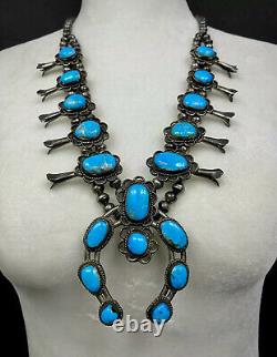 Authentic Vintage Navajo Sterling Argent Turquoise Squash Collier Blossom Old