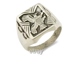 Bague Aigle Navajo. Argent 925 fait main Artiste Amérindien C. années 1980