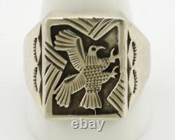 Bague Aigle Navajo. Argent 925 fait main Artiste Amérindien C. années 1980