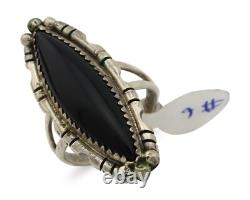 Bague Navajo 925 Argent Onyx Estampée à la Main Artiste Amérindien C. Années 80