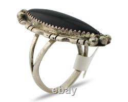 Bague Navajo 925 Argent Onyx Estampée à la Main Artiste Amérindien C. Années 80