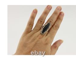 Bague Navajo 925 Argent Onyx Estampée à la Main Artiste Amérindien C. Années 80