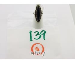 Bague Navajo 925 Argent Onyx Estampée à la Main Artiste Amérindien C. Années 80