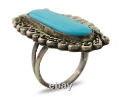 Bague Navajo 925 Argent Sterling Turquoise Bleue Artiste Amérindien C. Années 80
