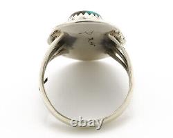 Bague Navajo. Argent 925 Turquoise Bleue Gemme Artiste Amérindien des Années 80.