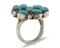 Bague Navajo. Argent 925 Turquoise Bleue Naturelle Artiste Amérindien C. Années 80