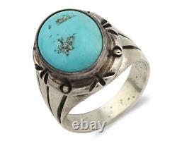 Bague Navajo. Argent 925 Turquoise Kingman Signée Amérindienne C. années 80