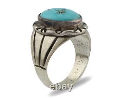 Bague Navajo. Argent 925 Turquoise Kingman Signée Amérindienne C. années 80