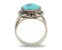Bague Navajo. Argent 925 Turquoise Kingman Signée Amérindienne C. années 80