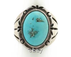 Bague Navajo. Argent 925 Turquoise Kingman Signée Amérindienne C. années 80