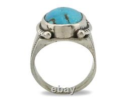 Bague Navajo. Argent 925 Turquoise Morenci Artiste Amérindien C. années 80