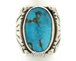 Bague Navajo. Argent 925 Turquoise Morenci Artiste Amérindien C. années 80