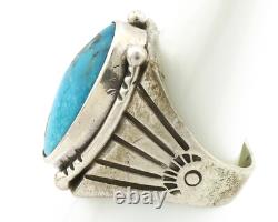 Bague Navajo. Argent 925 Turquoise Morenci Artiste Amérindien C. années 80