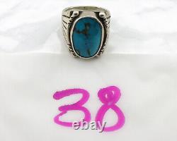 Bague Navajo. Argent 925 Turquoise Morenci Artiste Amérindien C. années 80