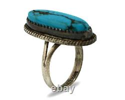 Bague Navajo. Argent 925 Turquoise Morenci Artiste Amérindien des années 80