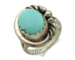Bague Navajo. Argent 925 Turquoise bleue naturelle Artiste amérindien vers 1980.