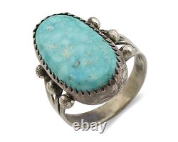 Bague Navajo. Argent 925, turquoise Morenci, artiste amérindien C80s