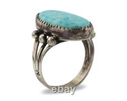 Bague Navajo. Argent 925, turquoise Morenci, artiste amérindien C80s