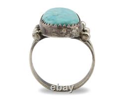 Bague Navajo. Argent 925, turquoise Morenci, artiste amérindien C80s