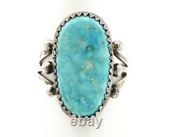 Bague Navajo. Argent 925, turquoise Morenci, artiste amérindien C80s