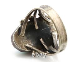 Bague Navajo. Argent 925, turquoise Morenci, artiste amérindien C80s