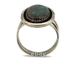 Bague Navajo. Turquoise en toile d'araignée en argent 925, artiste amérindien, c. années 1980.