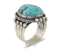Bague Navajo en argent 925 avec gemme turquoise bleue, artiste amérindien, années 80
