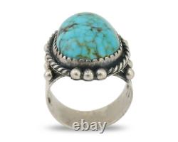 Bague Navajo en argent 925 avec gemme turquoise bleue, artiste amérindien, années 80
