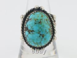 Bague Navajo en argent 925 avec gemme turquoise bleue, artiste amérindien, années 80