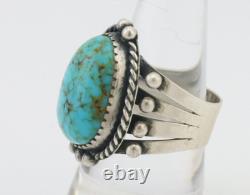 Bague Navajo en argent 925 avec gemme turquoise bleue, artiste amérindien, années 80