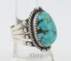 Bague Navajo en argent 925 avec gemme turquoise bleue, artiste amérindien, années 80