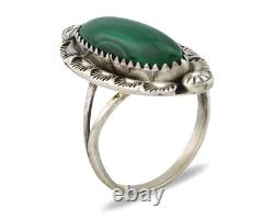 Bague Navajo en argent 925 avec malachite naturelle, artiste amérindien signée H C. années 80