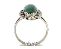 Bague Navajo en argent 925 avec malachite naturelle, artiste amérindien signée H C. années 80