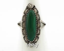 Bague Navajo en argent 925 avec malachite naturelle, artiste amérindien signée H C. années 80