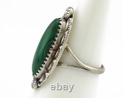 Bague Navajo en argent 925 avec malachite naturelle, artiste amérindien signée H C. années 80