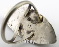 Bague Navajo en argent 925 avec malachite naturelle, artiste amérindien signée H C. années 80